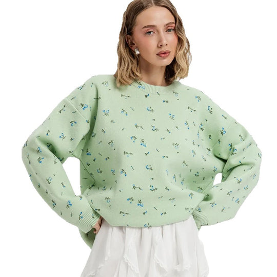 Damen kuscheliger Strickpullover mit floralem Muster Fudus