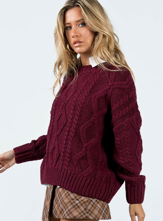 Damen Grobstrickpullover mit voluminösen Ärmeln und klassischem Zopfmuster Fudus