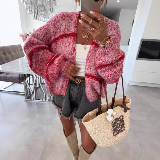 Damen Grobstrickjacke mit lässigem Schnitt und modischem Streifenmuster Fudus