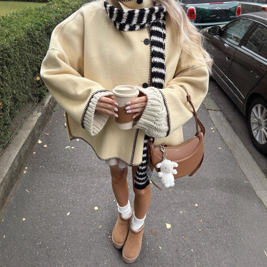 Damen lässige Steppjacke mit hohem Kragen und praktischen Knöpfen Fudus