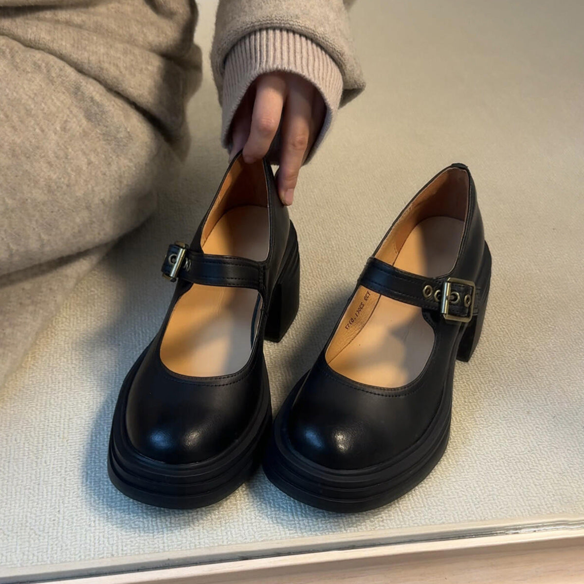 Damen Schuhe Chunky Absatz Verstellbare Schnalle