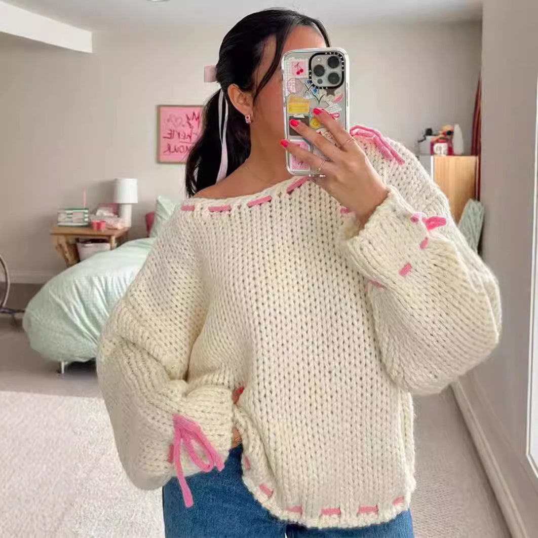 Damen Grobstrickpullover mit verspielten Details und lässigem Schnitt Fudus