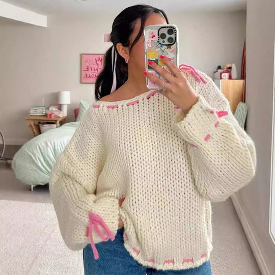 Damen Grobstrickpullover mit verspielten Details und lässigem Schnitt Fudus