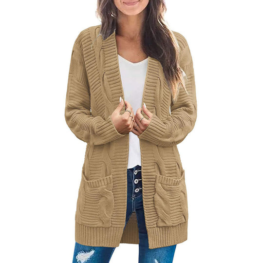 Damen Grobstrickcardigan mit großen Taschen und strukturiertem Muster Fudus