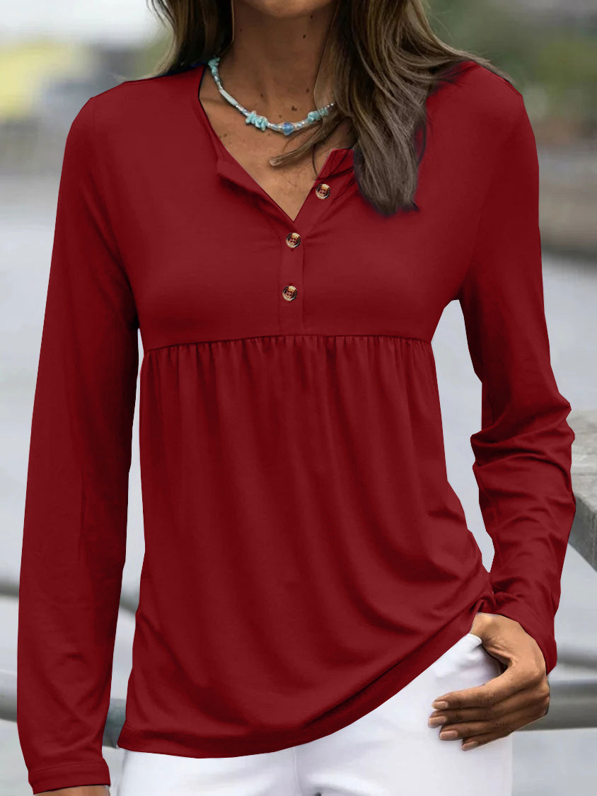 Damen Langarmshirt mit Knopfdetails und figurbetontem Schnitt Fudus