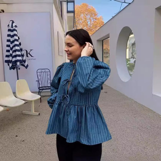 Damen lässige Bluse mit Volant und Rüschen Fudus