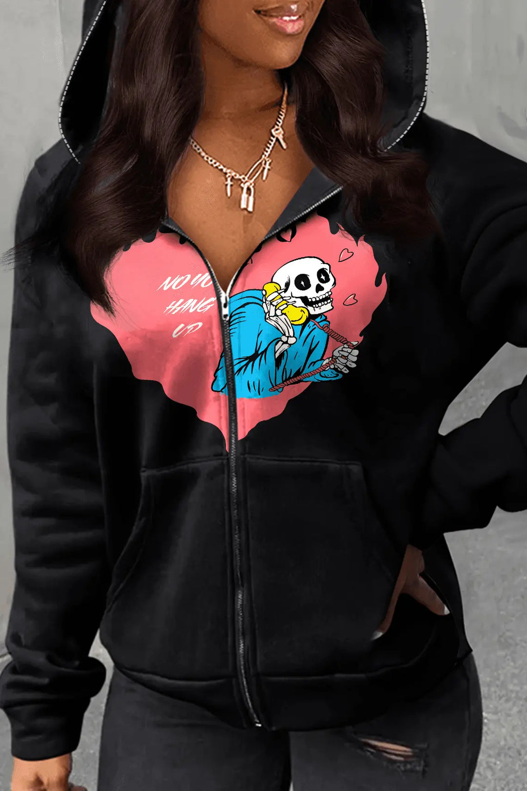 Damen Kapuzenjacke mit kreativem Grafikdruck und Kängurutaschen Fudus