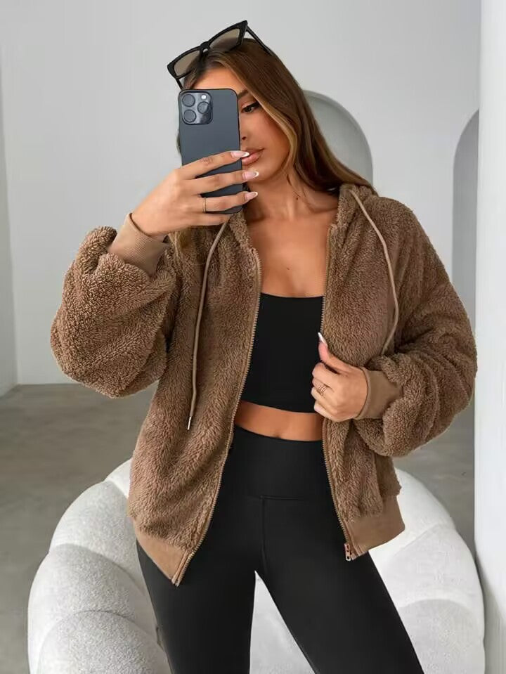 Damen Kuschelige Teddy-Fleecejacke mit Reißverschluss Fudus