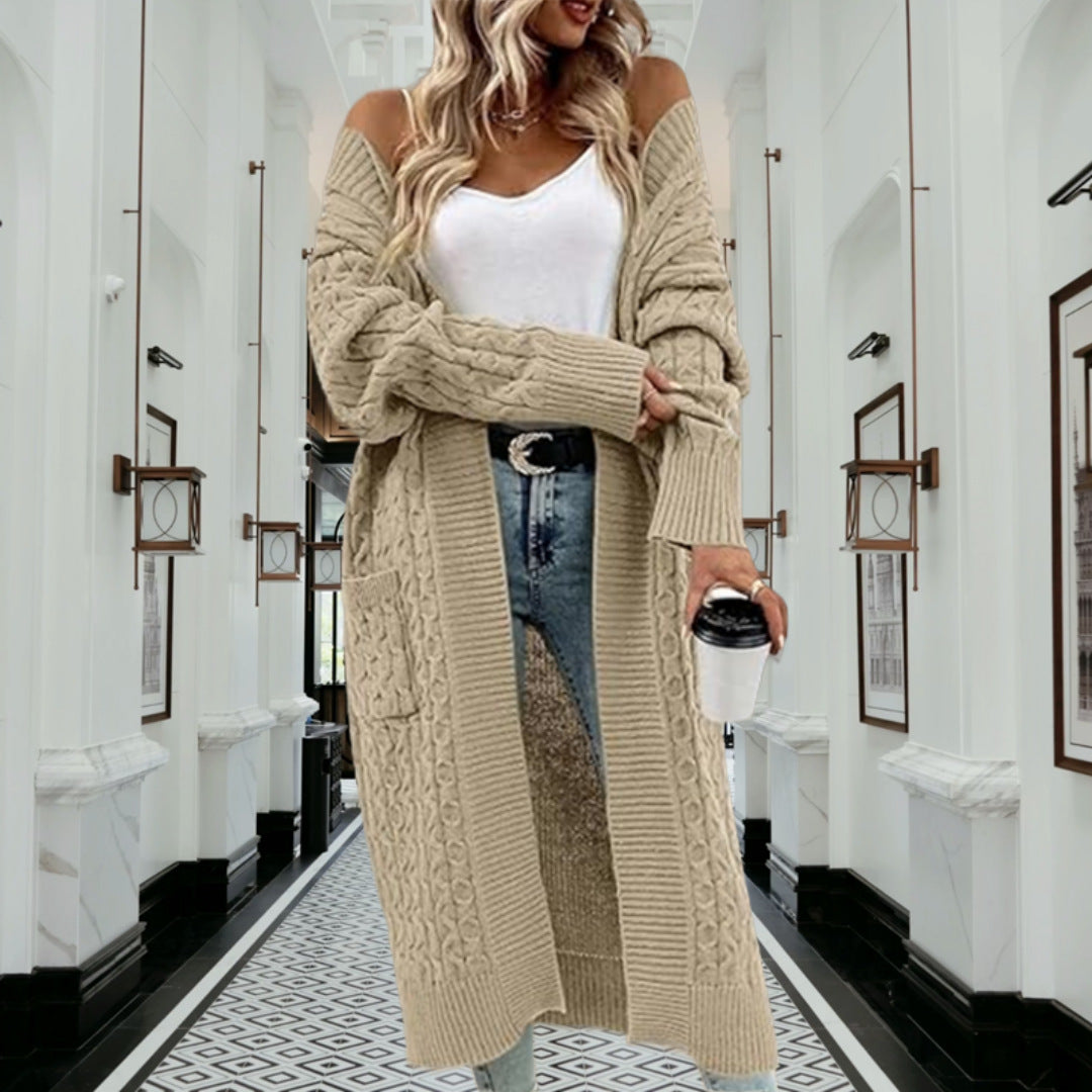 Damen Grobstrick Cardigan mit offenem Design und tiefen Taschen Fudus