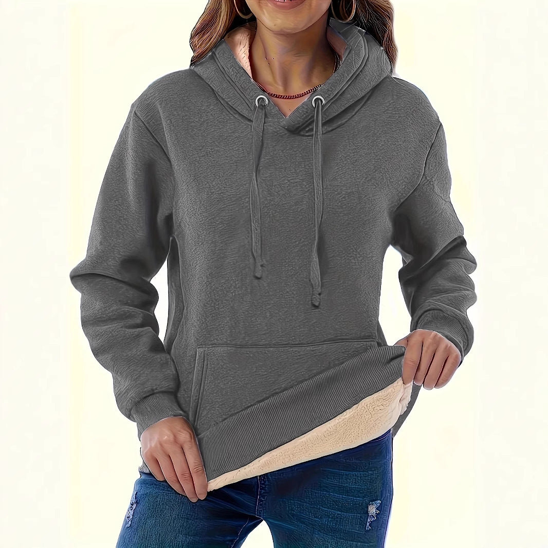 Damen kuscheliger Fleece-Hoodie mit doppellagigem Kragen Fudus