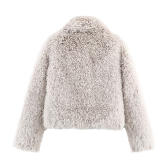 Damen kuschelige Kunstfelljacke mit elegantem Kragen Fudus