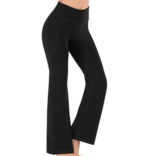 Damen Hochtaillierte Bootcut-Yoga-Hose mit praktischen Taschen Fudus