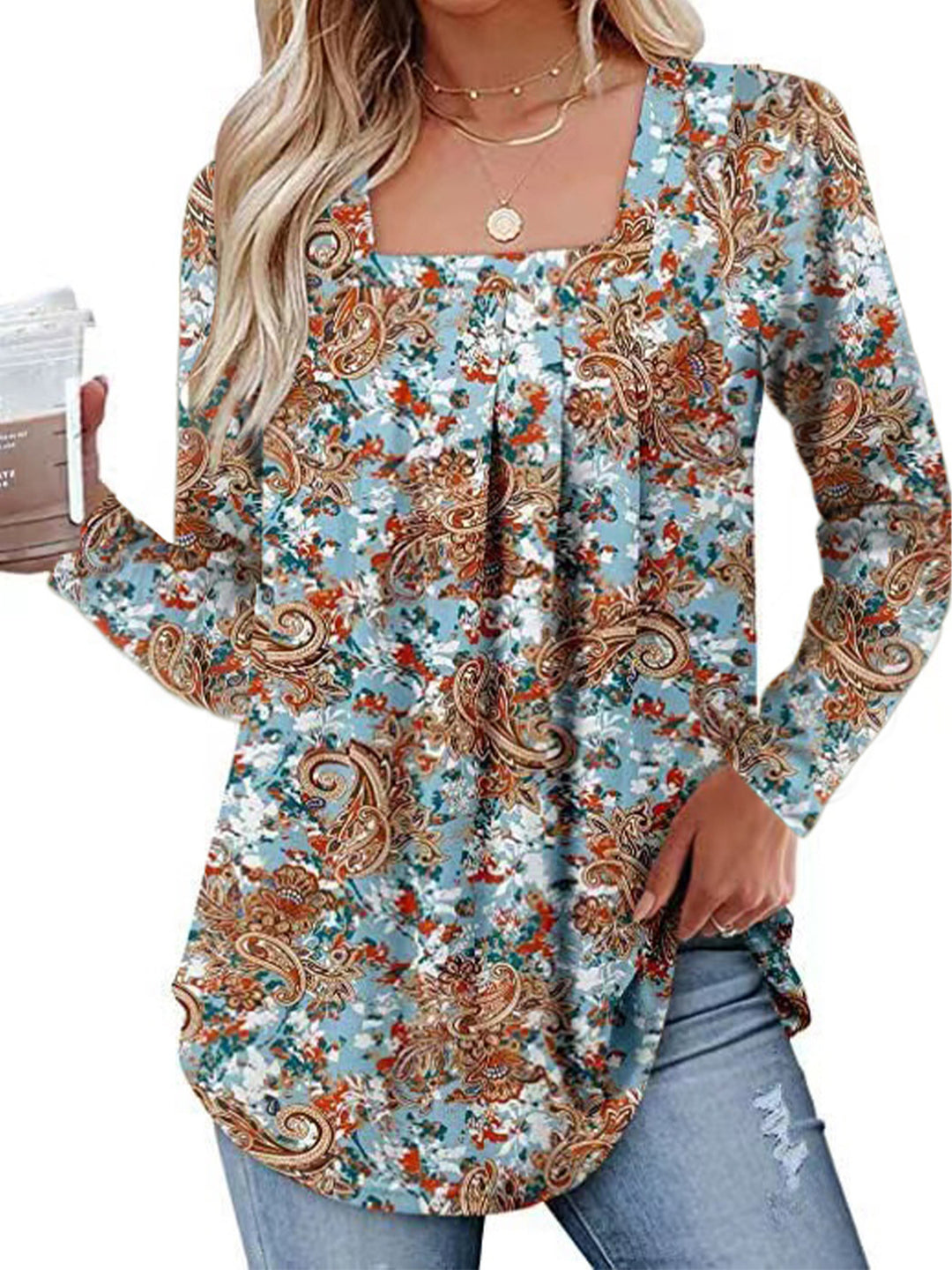 Damen Langärmliges Blumenshirt mit Rundhalsausschnitt Fudus