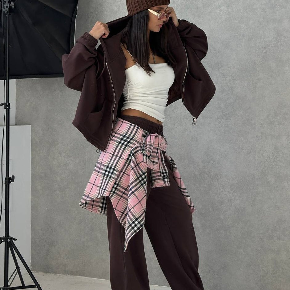 Damen lässige Oversized Hoodie Jacke mit seitlichen Taschen Fudus