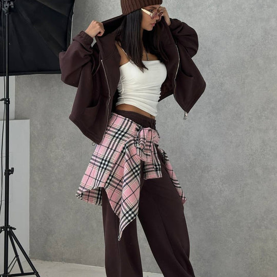 Damen lässige Oversized Hoodie Jacke mit seitlichen Taschen Fudus