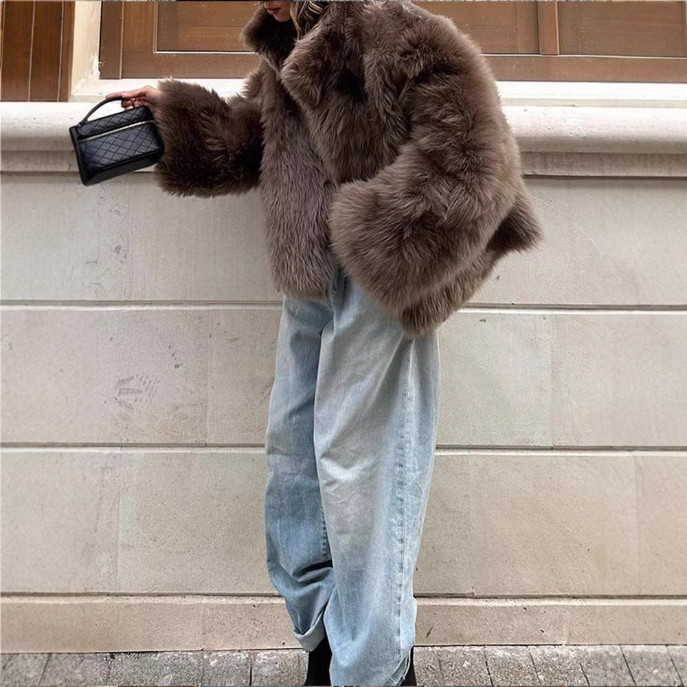 Damen Kunstfelljacke mit hochschließendem Kragen und luxuriösem Design Fudus