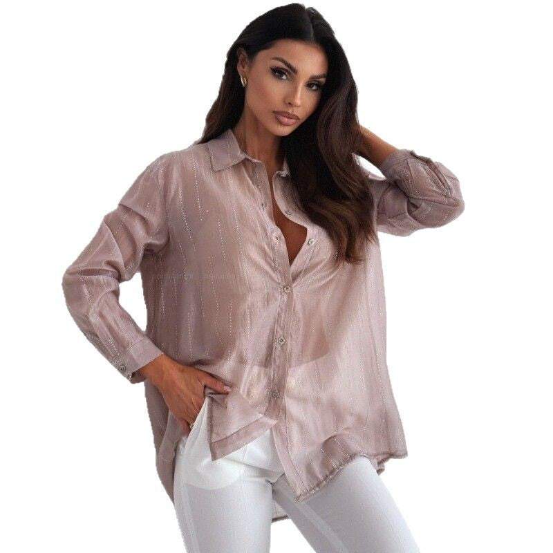 Damen lässige Bluse mit filigranem Glanz Fudus