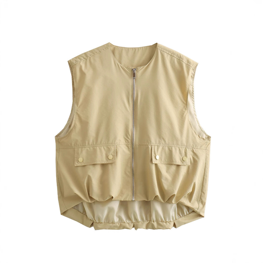 Damen Steppweste mit hohen Taschen und Gummizug Fudus