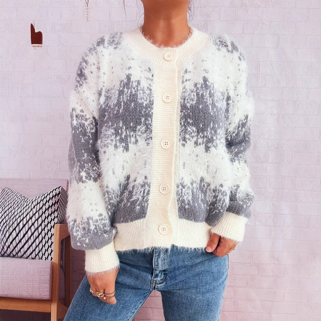 Damen kuschelige Strickjacke mit modischem Knopfdesign und weichem Material Fudus