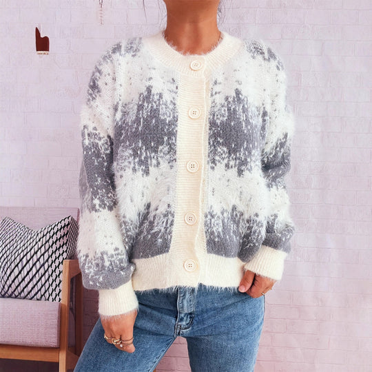 Damen kuschelige Strickjacke mit modischem Knopfdesign und weichem Material Fudus