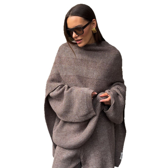 Damen Hochwertiges Strick-Ensemble mit weit geschnittenem Oberteil und lässigen Palazzo-Hosen Fudus