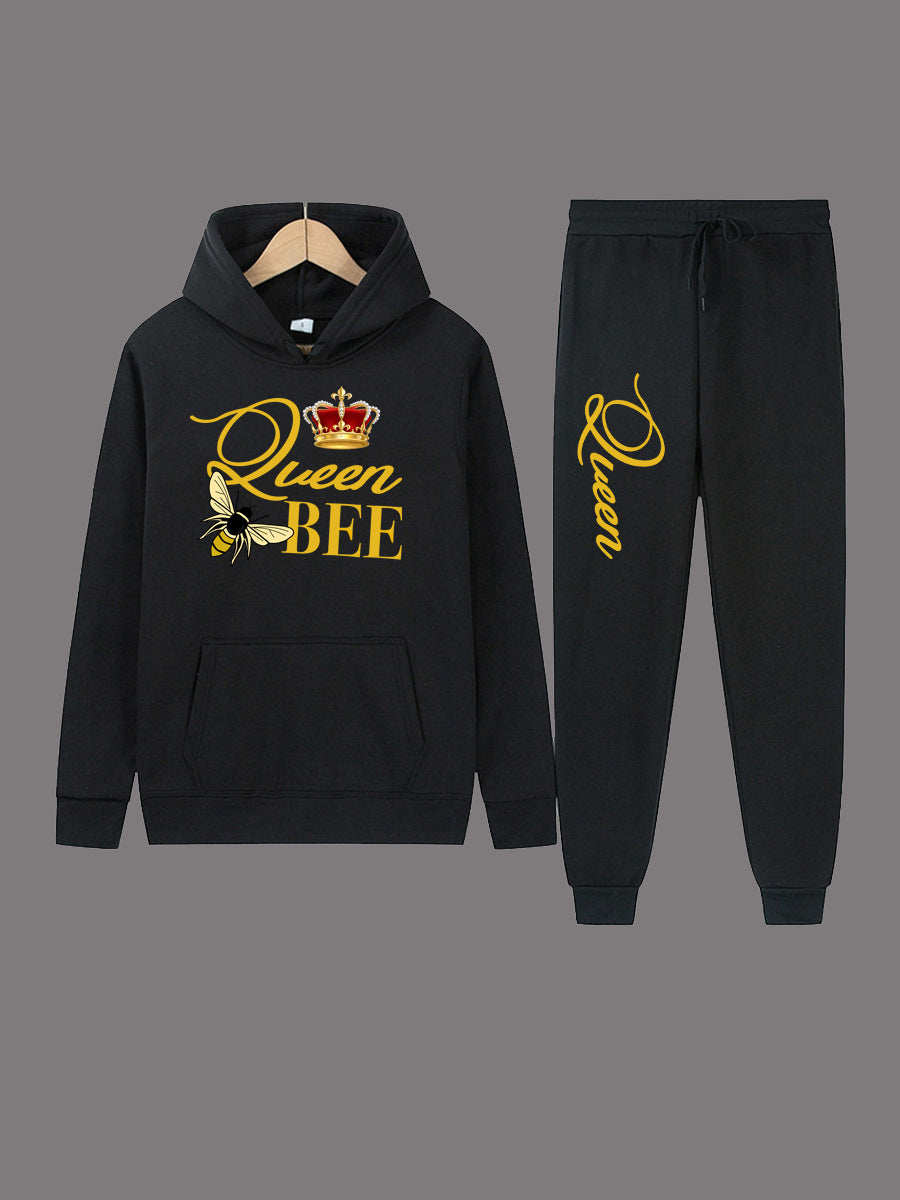Damen Hoodie und Jogginghose Set mit kreativem "Queen Bee" Design Fudus