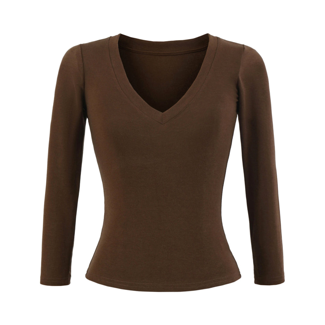Damen Langärmliges V-Ausschnitt Oberteil Fudus