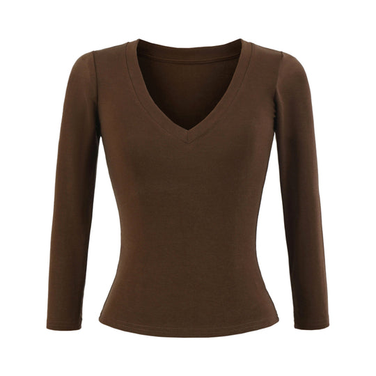 Damen Langärmliges V-Ausschnitt Oberteil Fudus