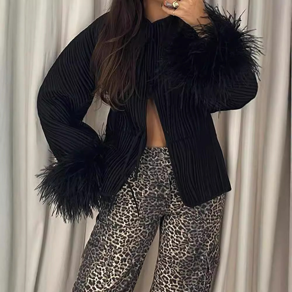 Damen Jacke mit Volantdetails und plissierter Struktur Fudus