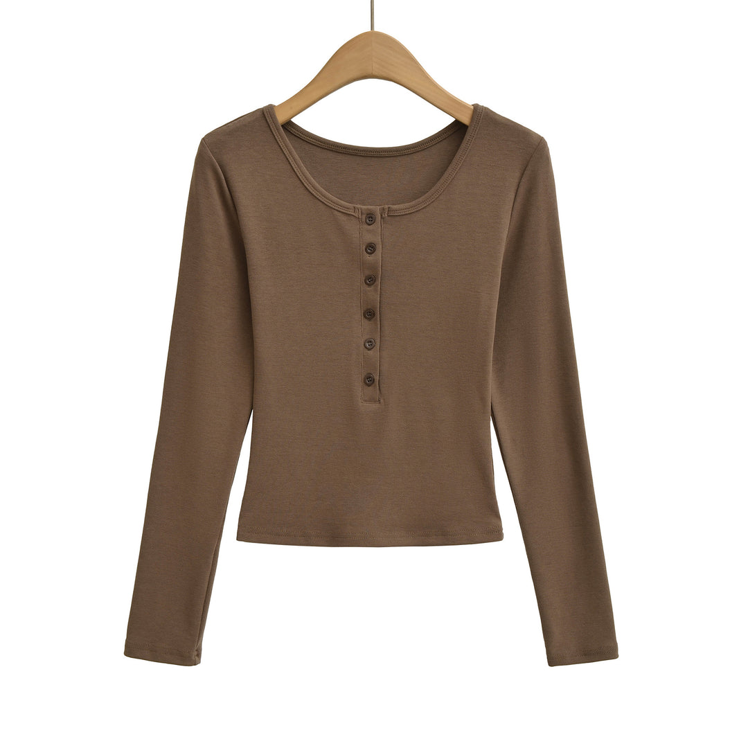 Damen Langarmoberteil mit knöpfbarem Ausschnitt und lässigem Schnitt Fudus