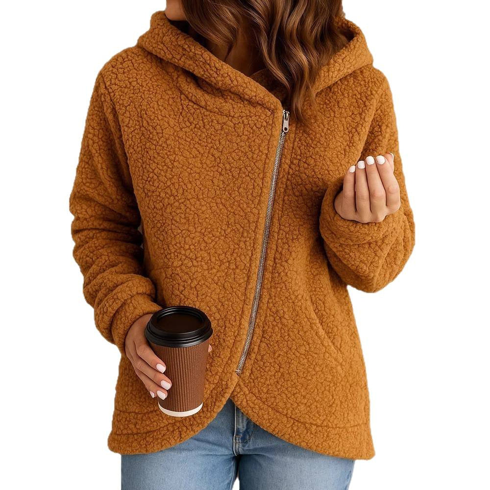 Damen kuschelige Fleecejacke mit asymmetrischem Reißverschluss Fudus