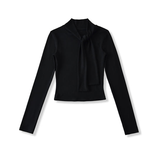 Damen Langarmshirt mit schickem Schlupfkragen und femininer Schleifenoptik Fudus