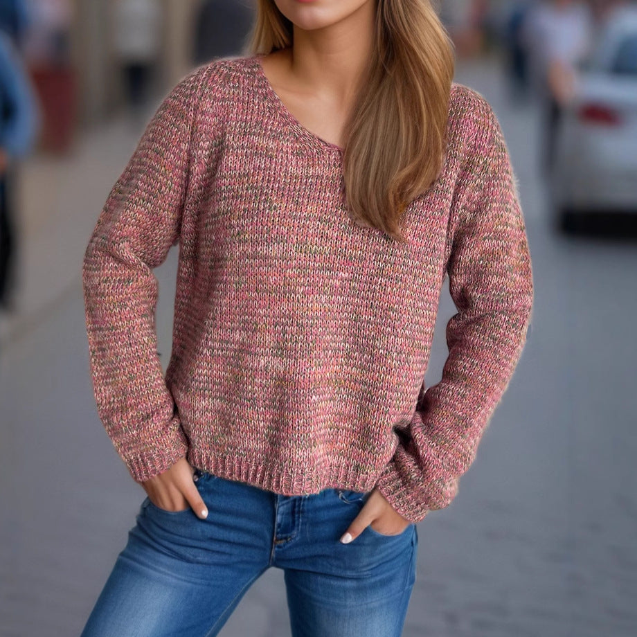 Damen lässiger V-Ausschnitt Pullover mit strukturiertem Maschenmuster Fudus