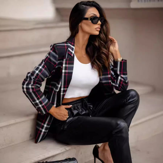 Damen Karierte Blazerjacke mit elegantem Schnitt Fudus