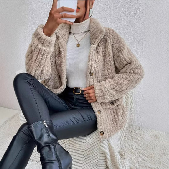 Damen Kuschelige Fleecejacke mit aufgesetzten Taschen Fudus