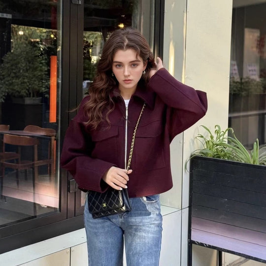 Damen lässige Jacke mit aufgesetzten Taschen und Reißverschluss Fudus