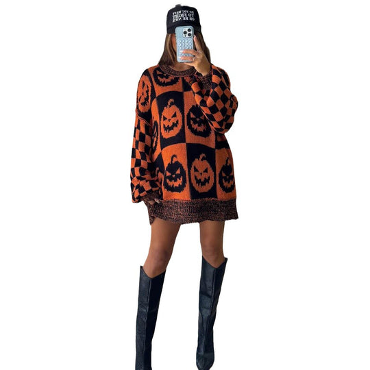 Damen kuscheliger Strickpullover mit einzigartigem Geistermuster Fudus