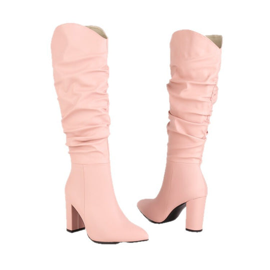 Damen Hohe Stiefel mit raffiniertem Falten-Design Fudus