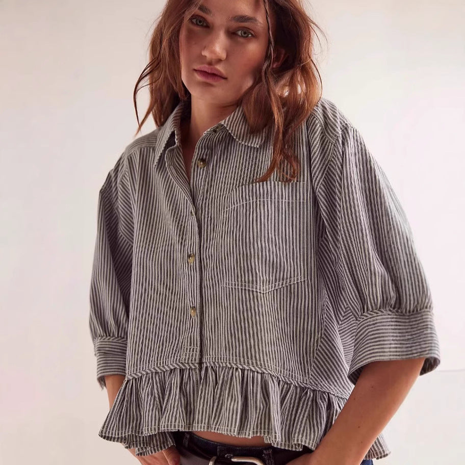 Damen lässige Bluse mit Rüschensaum Fudus