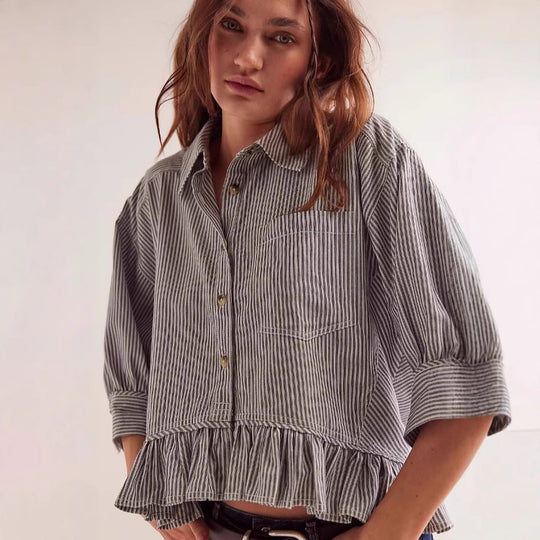 Damen lässige Bluse mit Rüschensaum Fudus