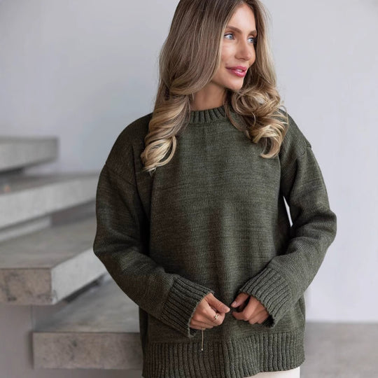 Damen Grobstrickpullover mit weitem Schnitt und Rippbündchen Fudus