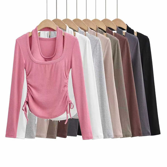 Damen langärmeliges Oberteil mit dekorativem Knoten Fudus