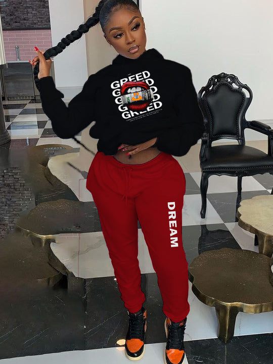 Damen Hoodie und Jogginghose Set mit kreativem Print Fudus