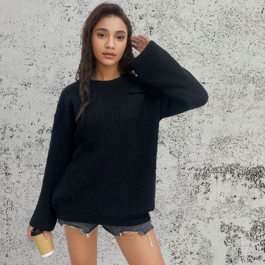 Damen Grobstrickpullover mit strukturiertem Design und weitem Schnitt Fudus