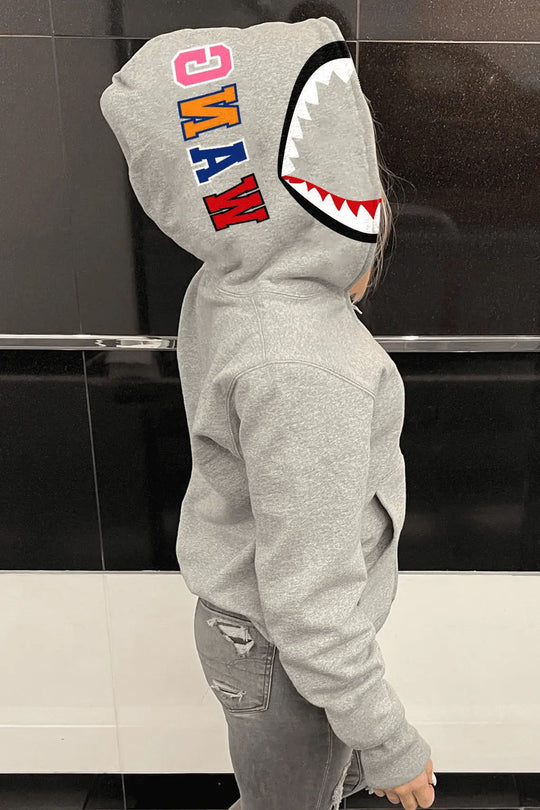 Damen Kapuzenjacke mit kreativem Haifischdesign und moderne Stickereien Fudus