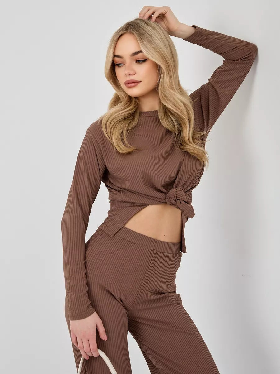 Damen Lässiges Strick-Set mit weitem Bein Fudus