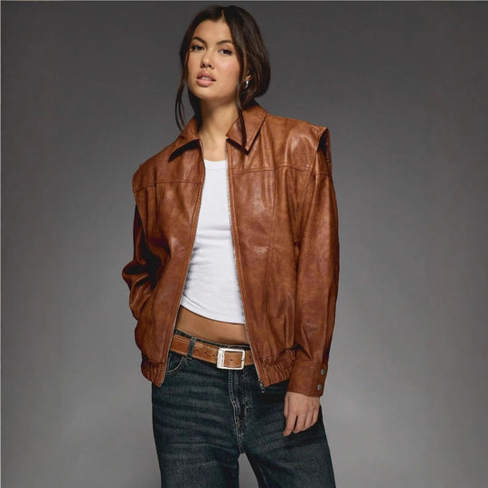 Damen lässige Oversize-Lederjacke Fudus