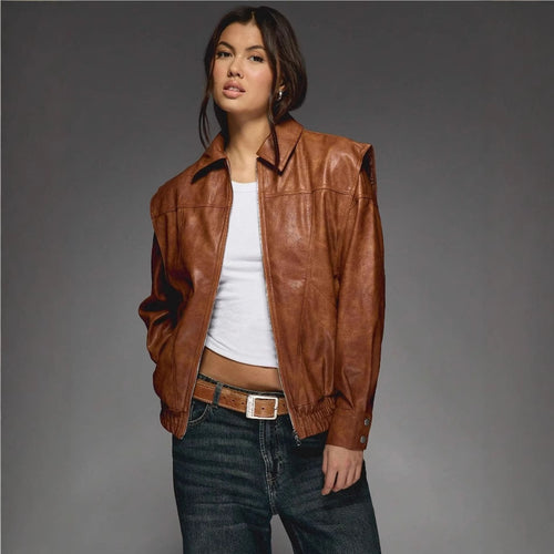 Damen lässige Oversize-Lederjacke Fudus