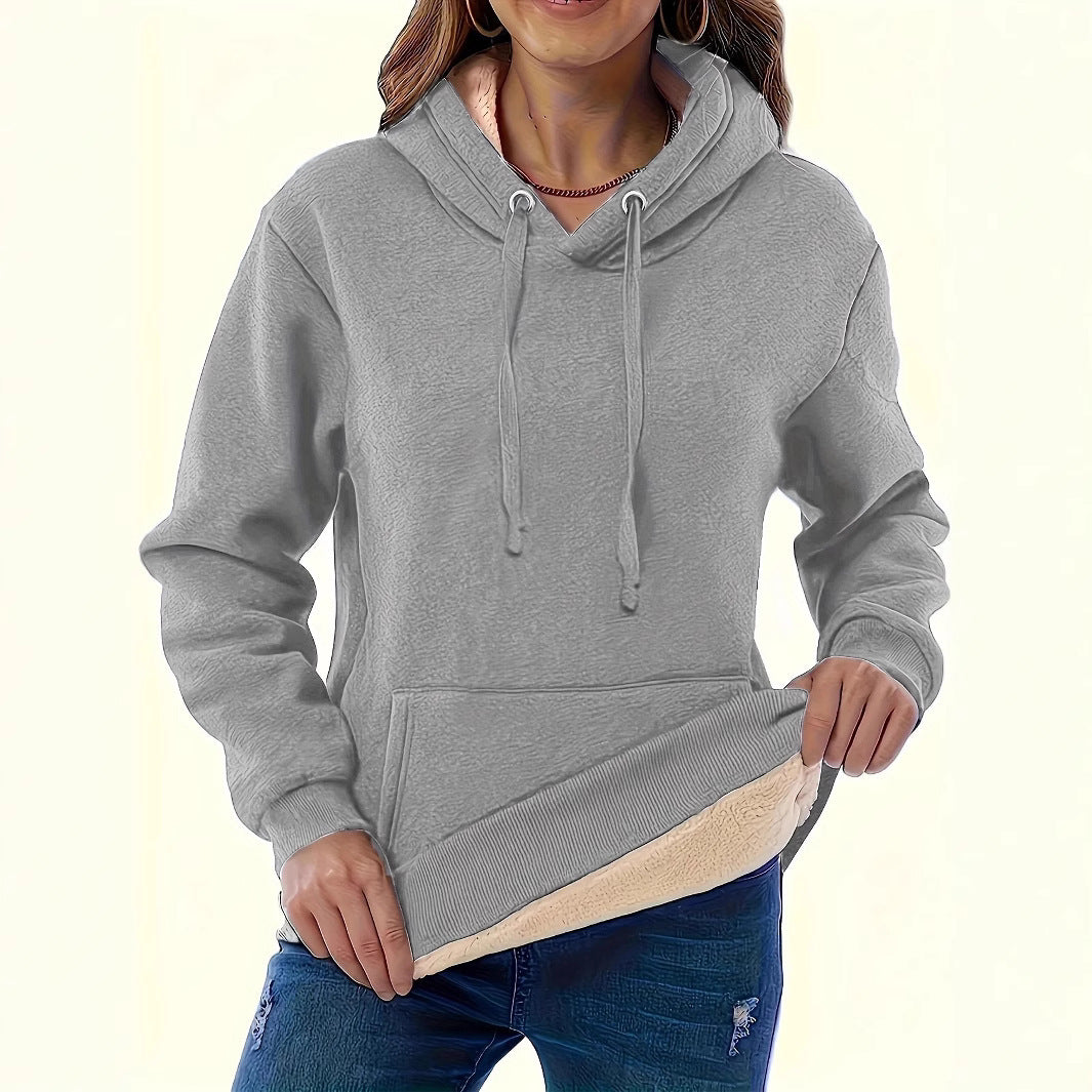 Damen kuscheliger Fleece-Hoodie mit doppellagigem Kragen Fudus