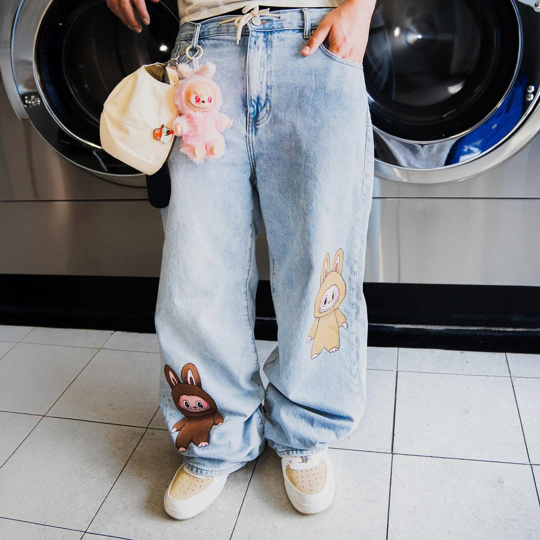 Damen lässige Jeans mit einzigartigem Tiermotiv Fudus